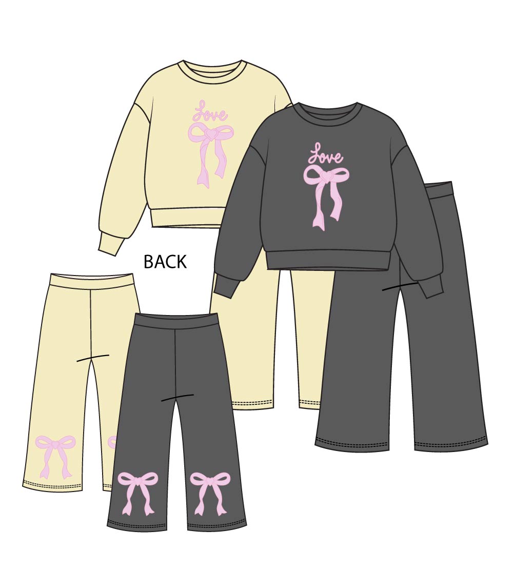 Girls Pink Bow Screen on Chest and back of Pants With Flared Pants Hoodie Set – 8737927