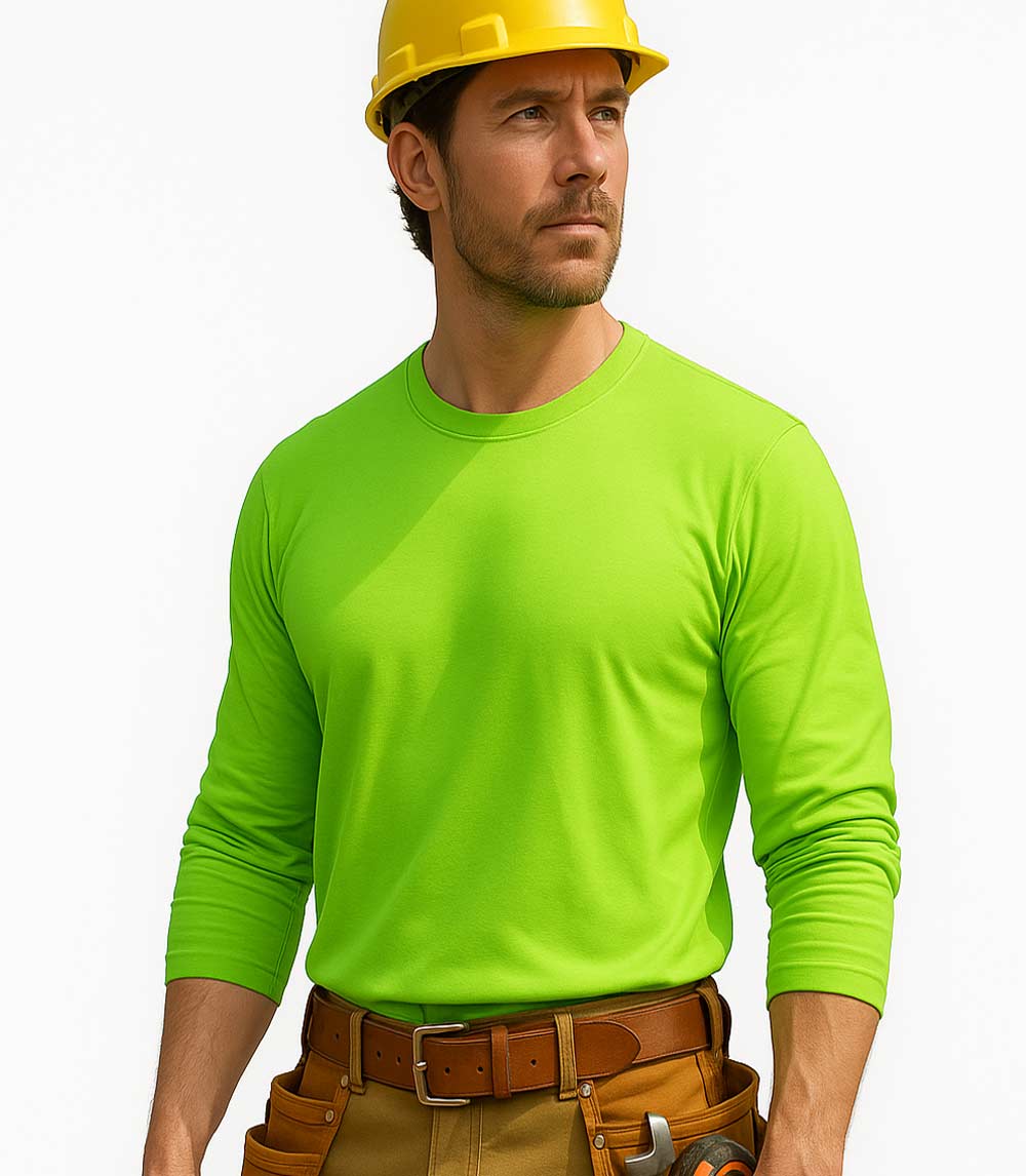 Camiseta de manga larga de alto rendimiento con cuello redondo, verde neón - 7636009