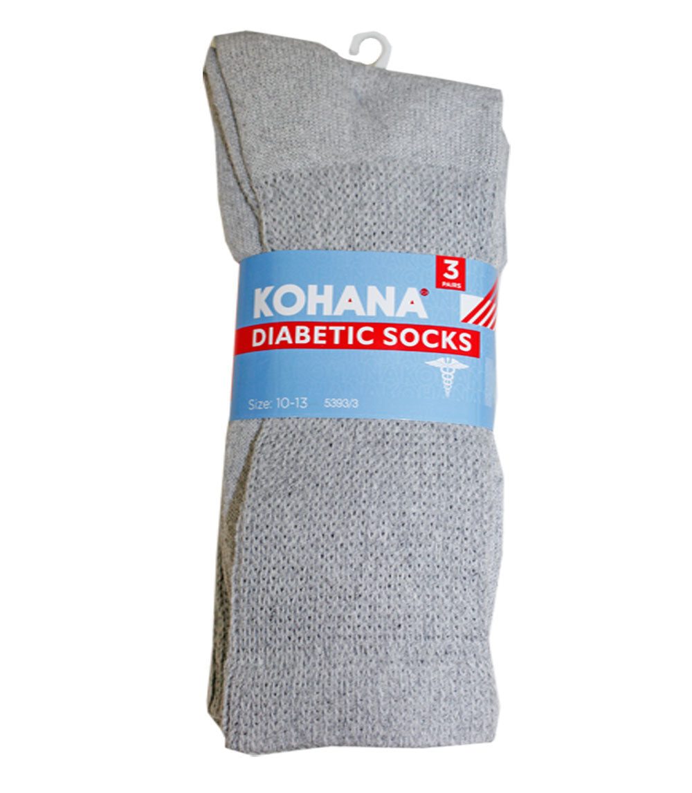 Diabetic Socks - 10-13 Grey Crew Sport Socks - 3 Pair - 5393-3