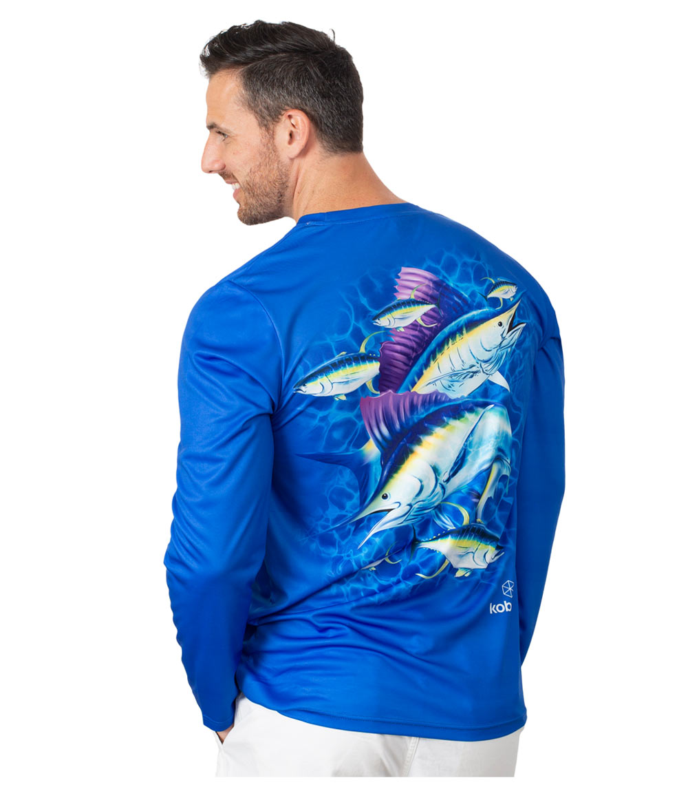 Men Performance Long Sleeve Crew Neck w Printed Fish-7611909