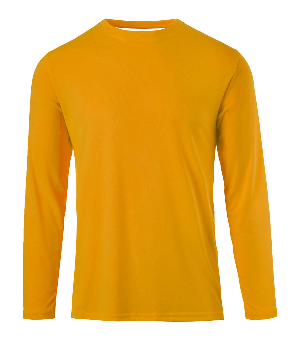 Men Closed Mesh Long Sleeve Crew Neck Gold - 7690309