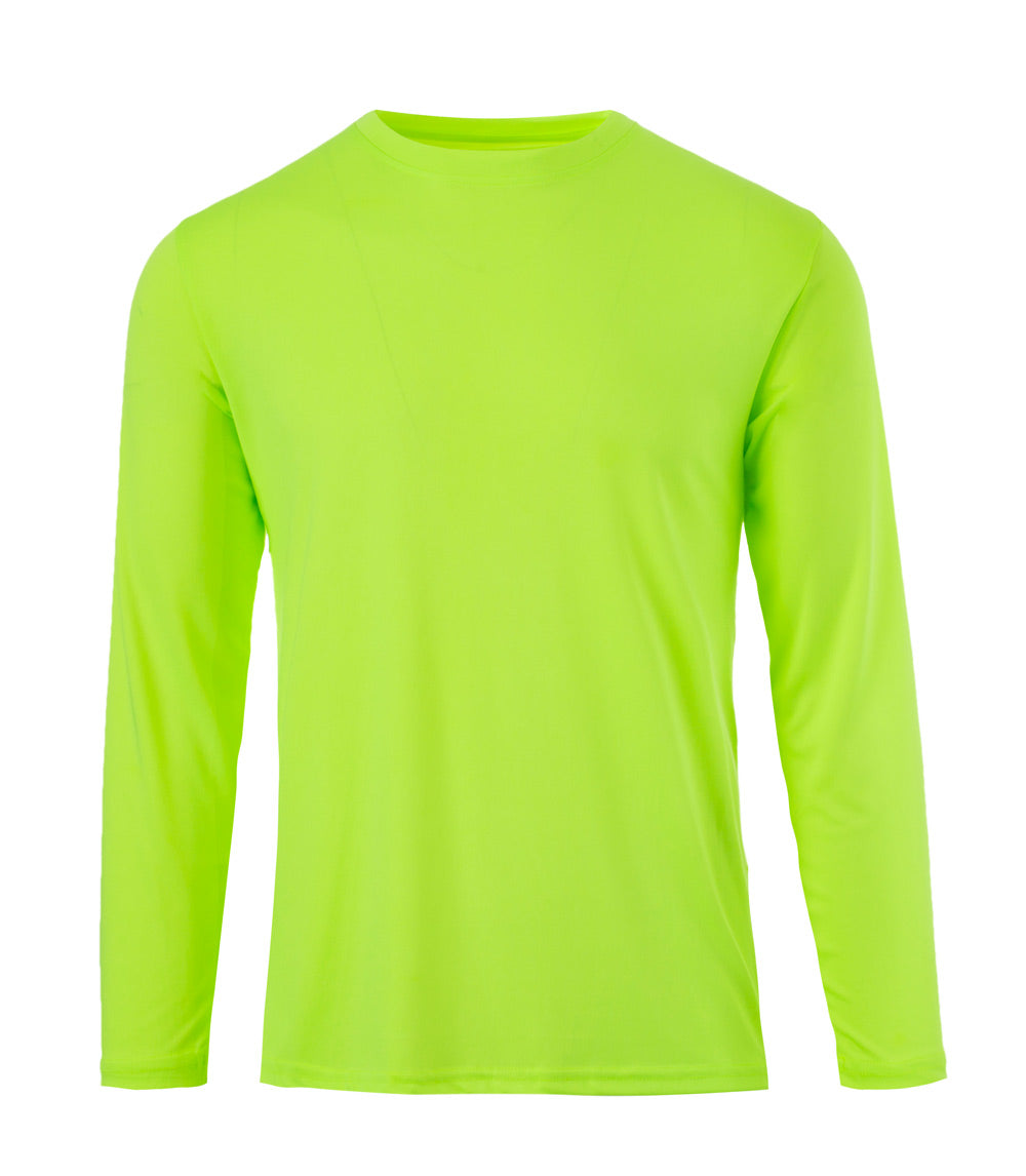 Men Closed Mesh Long Sleeve Crew Neck Neon Green - 7690709