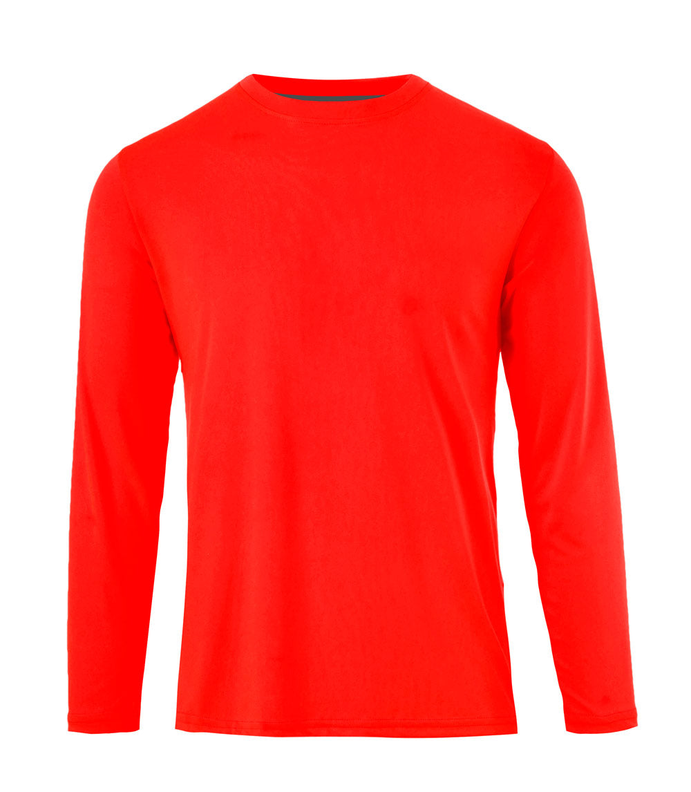 Men Closed Mesh Long Sleeve Crew Neck Red - 7690909