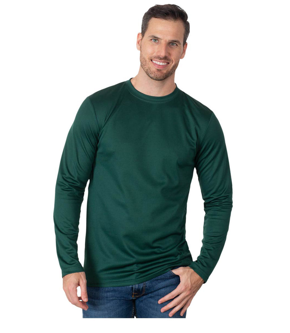 Men Closed Mesh Long Sleeve Crew Neck Hunter Green - 7690409