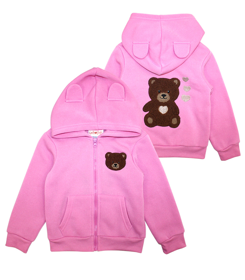 GIRLS PINK Jacket w Teddy Bear Chenille Patch and Ears - 0211202