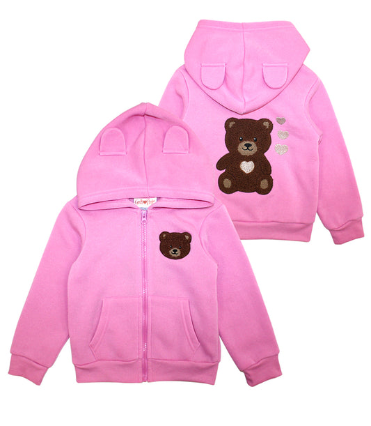 GIRLS PINK Jacket w Teddy Bear Chenille Patch and Ears - 0211202