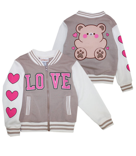 GIRLS PINK 4-6X Love Bear Screen Varsity Jacket - 0228404