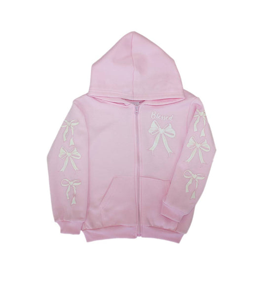GIRLS PINK 4-6X Bow Screen Hooded Zip Front Jacket - 0277404
