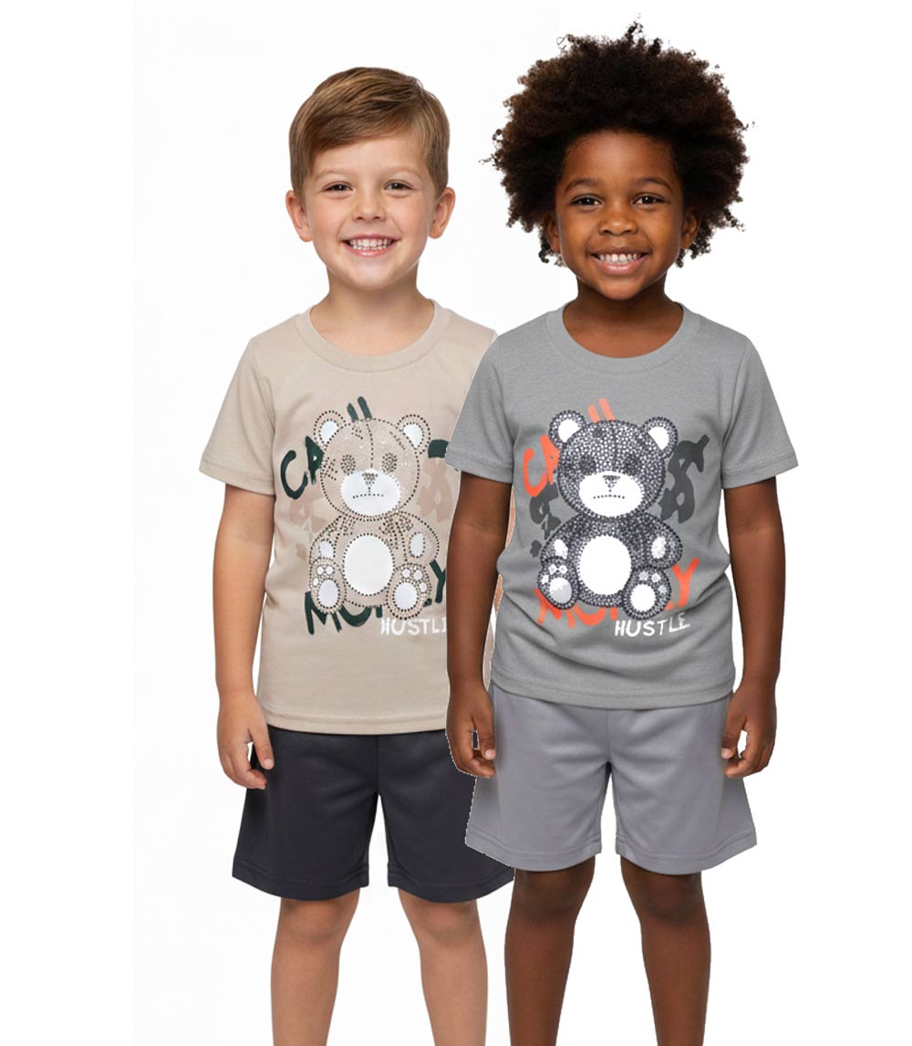 S1OPE Jersey Top Teddy Bear Hustle W Rhinestone and Athletic Shorts-1301404