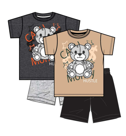 S1OPE Jersey Top Teddy Bear Hustle W Rhinestone and Athletic Shorts-1301401