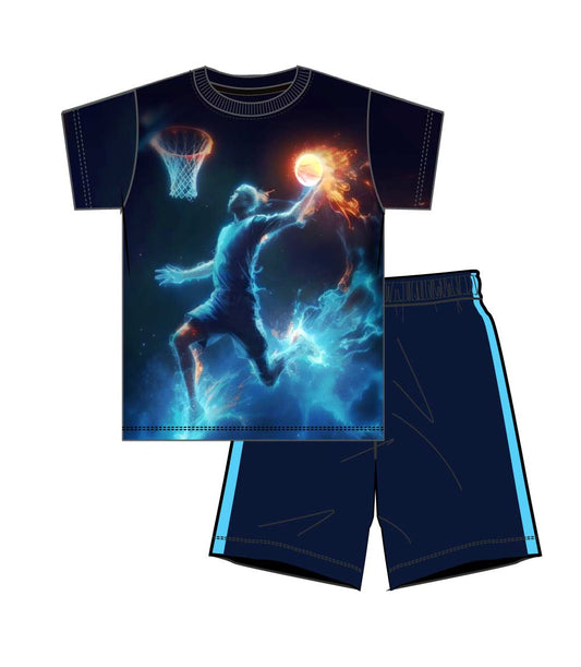 S1OPE Top Basketball Player on Fire Screen w Mesh Athletic Shorts-1374202