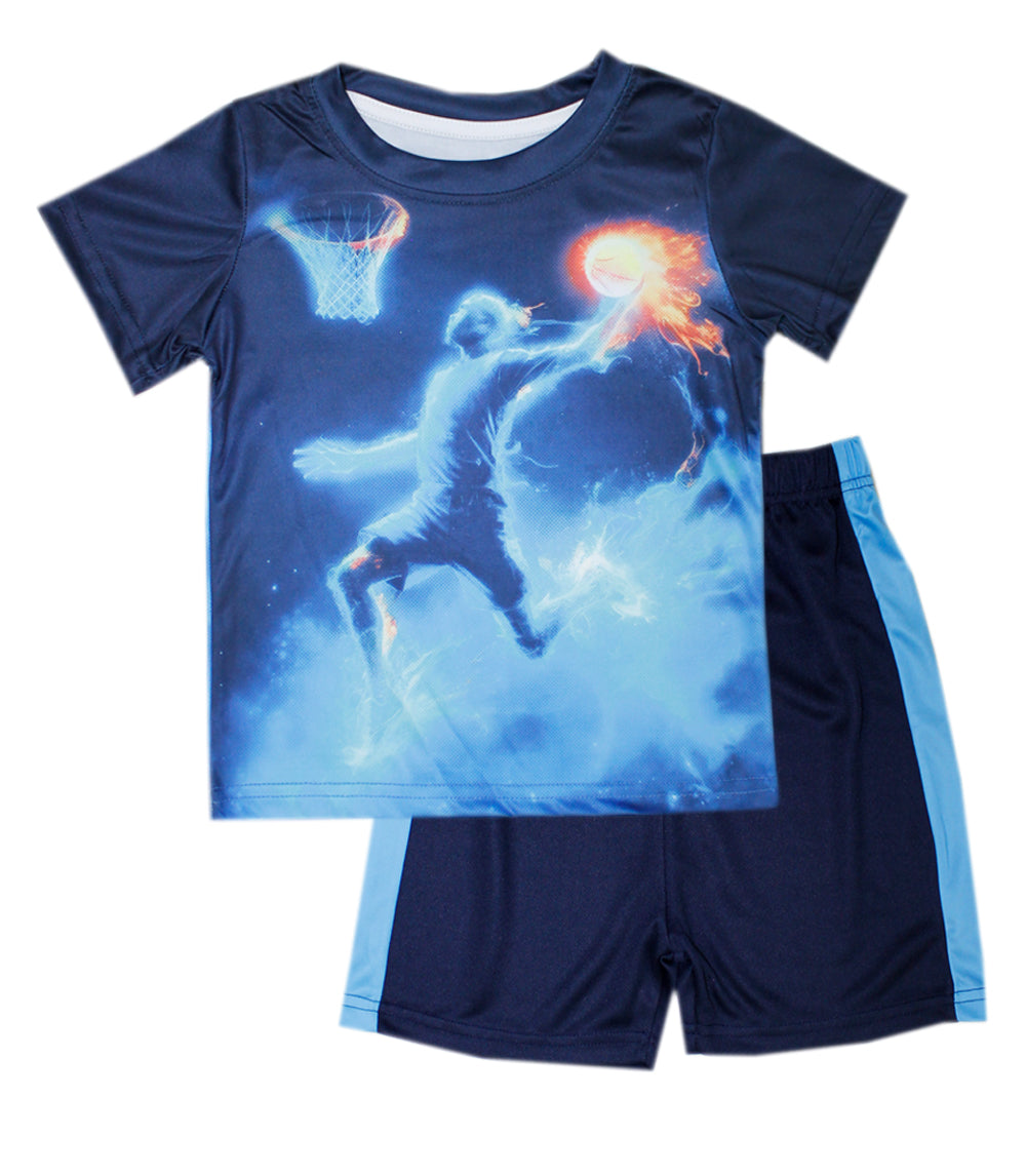 S1OPE Top Basketball Player on Fire Screen w Mesh Athletic Shorts-1374202