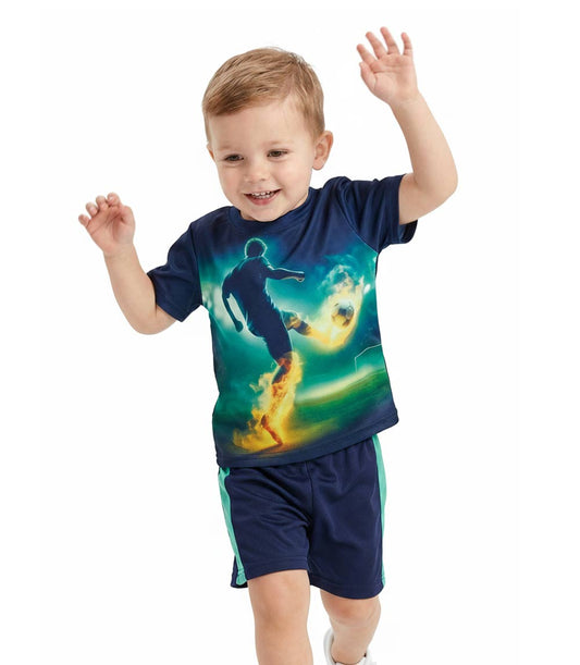 S1OPE Soccer Player on Fire Screen Top w Mesh Athletic Shorts-1395602