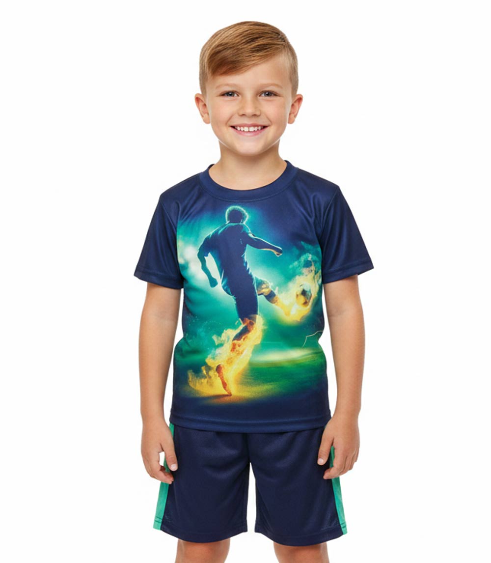 S1OPE Soccer Player on Fire Screen Top w Mesh Athletic Shorts-1395604