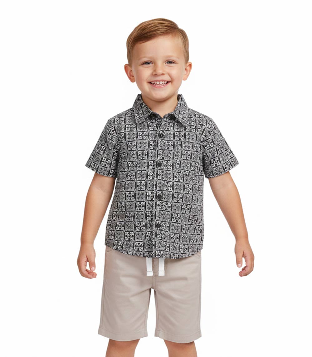 S1OPE Woven Printed Top and Twill Shorts - 1440502