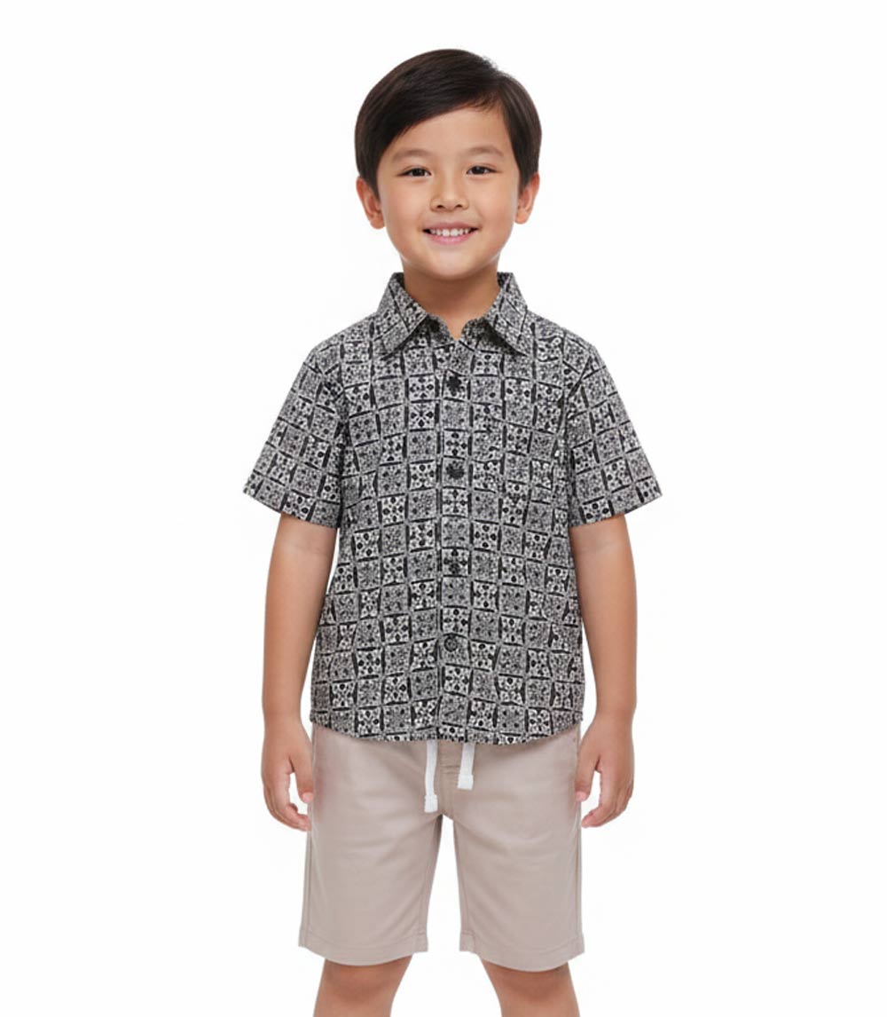 Top tejido con estampado de hojas y pantalones cortos de sarga S1OPE - 1447404