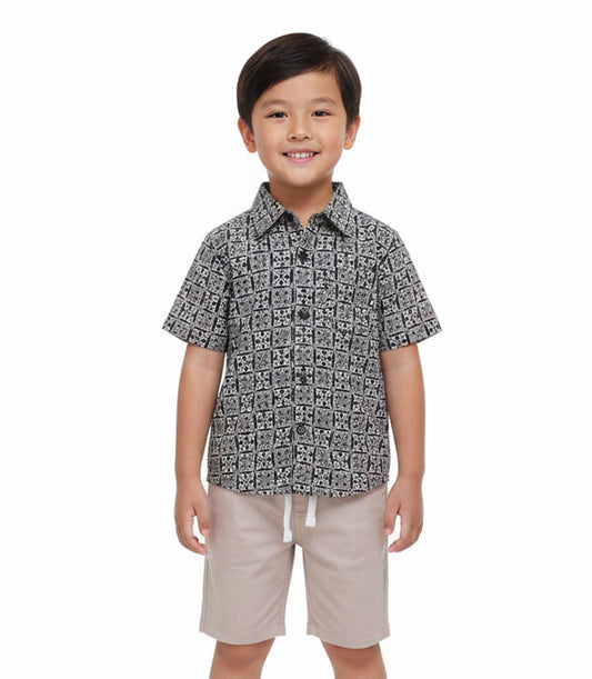 Top tejido con estampado de hojas y pantalones cortos de sarga S1OPE - 1447404