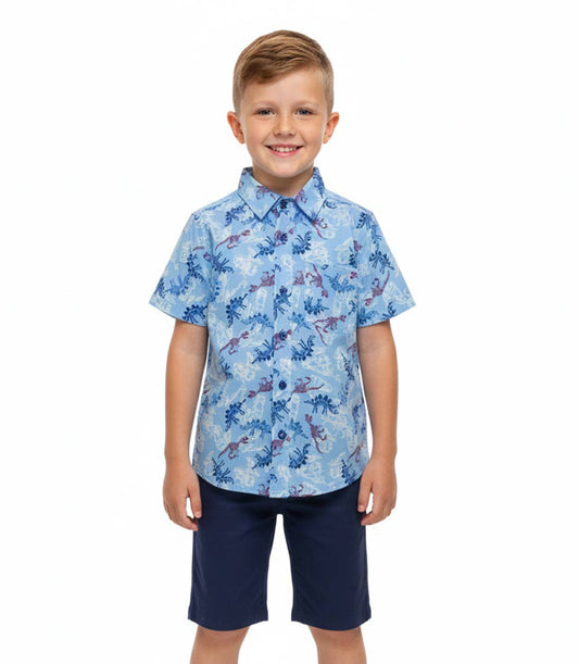 Top tejido con estampado de hojas y pantalones cortos de sarga S1OPE - 1447404