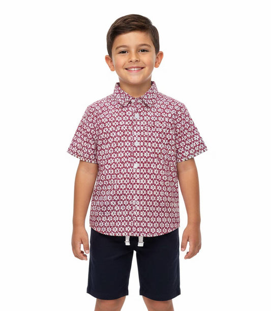 Top tejido con estampado de hojas y pantalones cortos de sarga S1OPE - 1447404