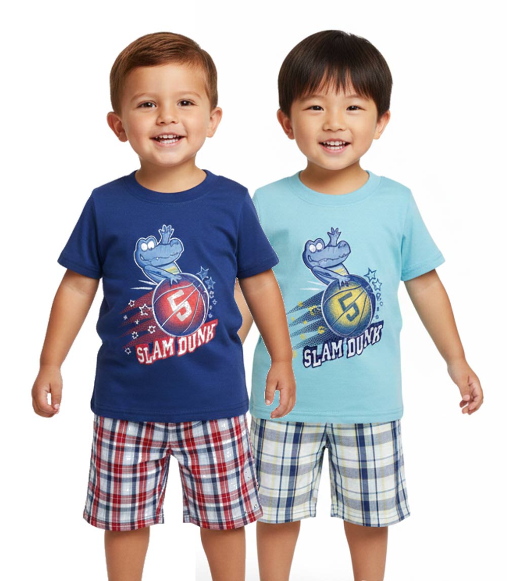 TEDDY BOOM Gator Slam Dunk Screen Top with Plaid Shorts-1659201