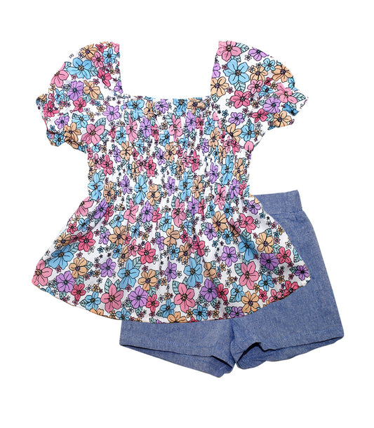 GIRLS PINK Polycrepe Top with Chambray Short Set - 2124801