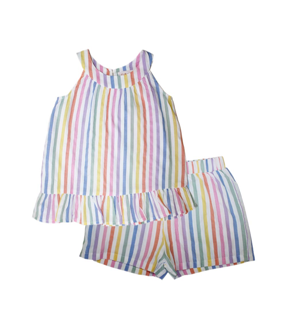 Conjunto de top tejido con volante grande en manga y short vaquero para niña en color rosa - 2130602