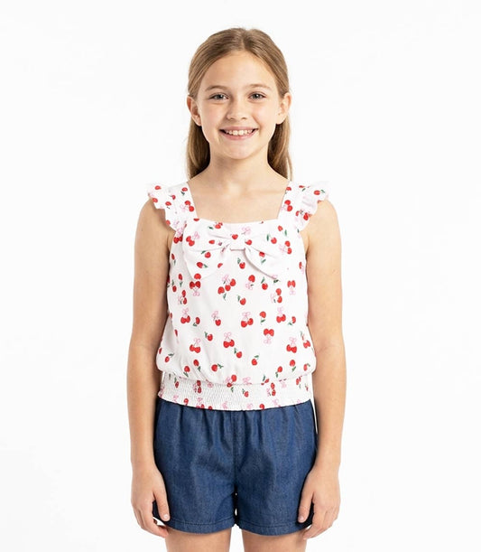 GIRLS PINK Woven Top with Smocking and Denim Short Set - 2163204