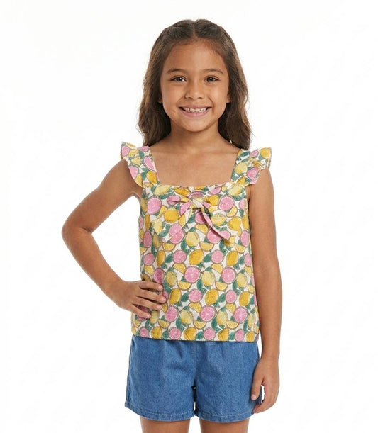 Conjunto de top tejido con volante grande en manga y short vaquero para niña en color rosa - 2130602