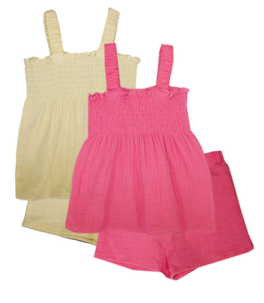 GIRLS PINK Smocked Strappy Double Gauze Short Set - 2175201