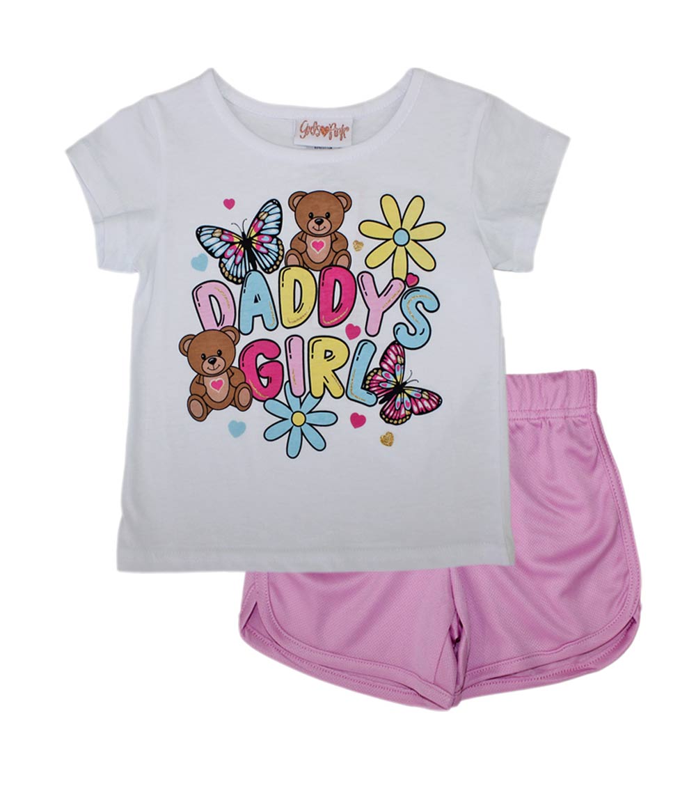 Top abullonado rosa aguamarina con lazo y falda pantalón vaquera para niña - 2466702
