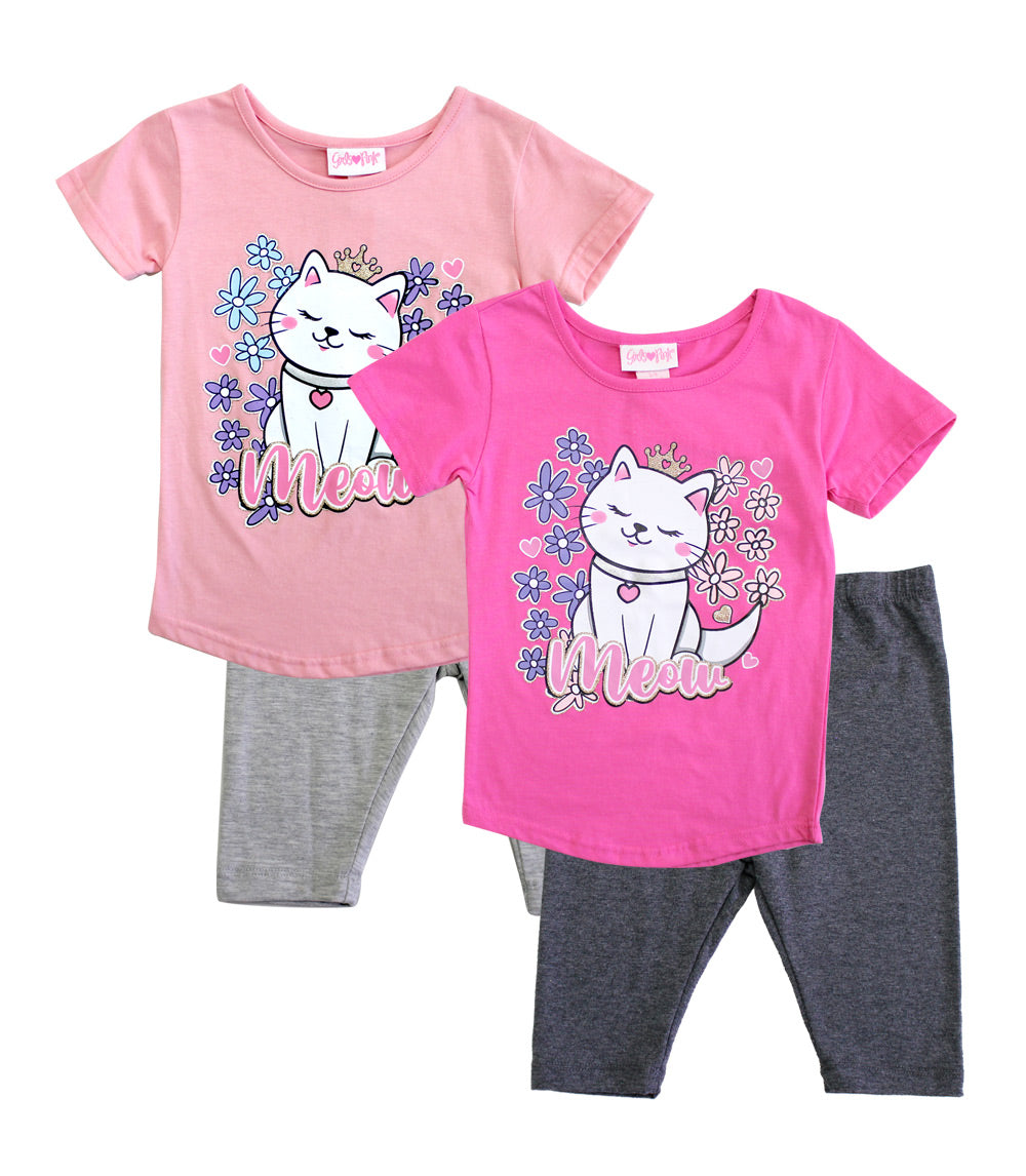 Girls Pink Kitty Cat Screen Top and Biker Short Set - 2213102