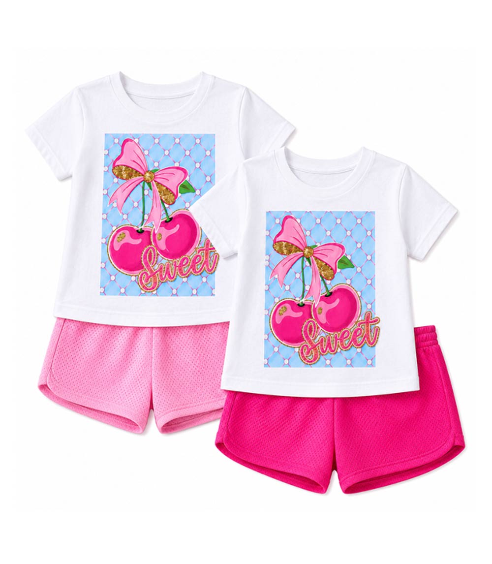 Top abullonado rosa aguamarina con lazo y falda pantalón vaquera para niña - 2466702