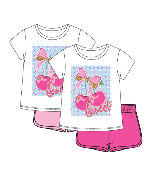 GIRLS PINK Glossy Cherries Sweet Screen Top w Mesh Short Sets - 2220902