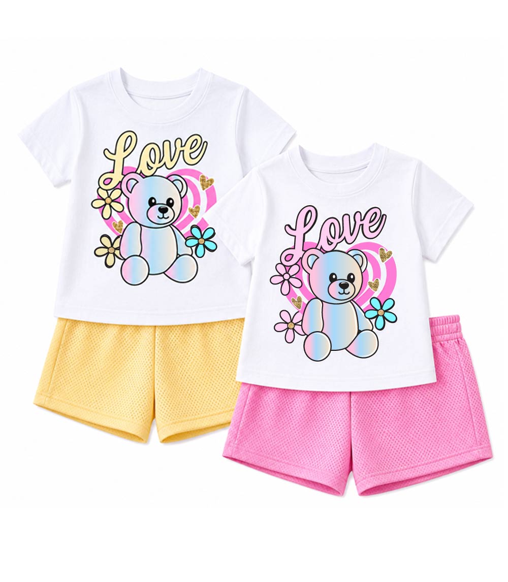 Top abullonado rosa aguamarina con lazo y falda pantalón vaquera para niña - 2466702