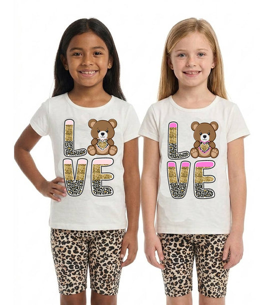 GIRLS PINK Love Screen Top and Animal Print Biker Legging Set - 2240102