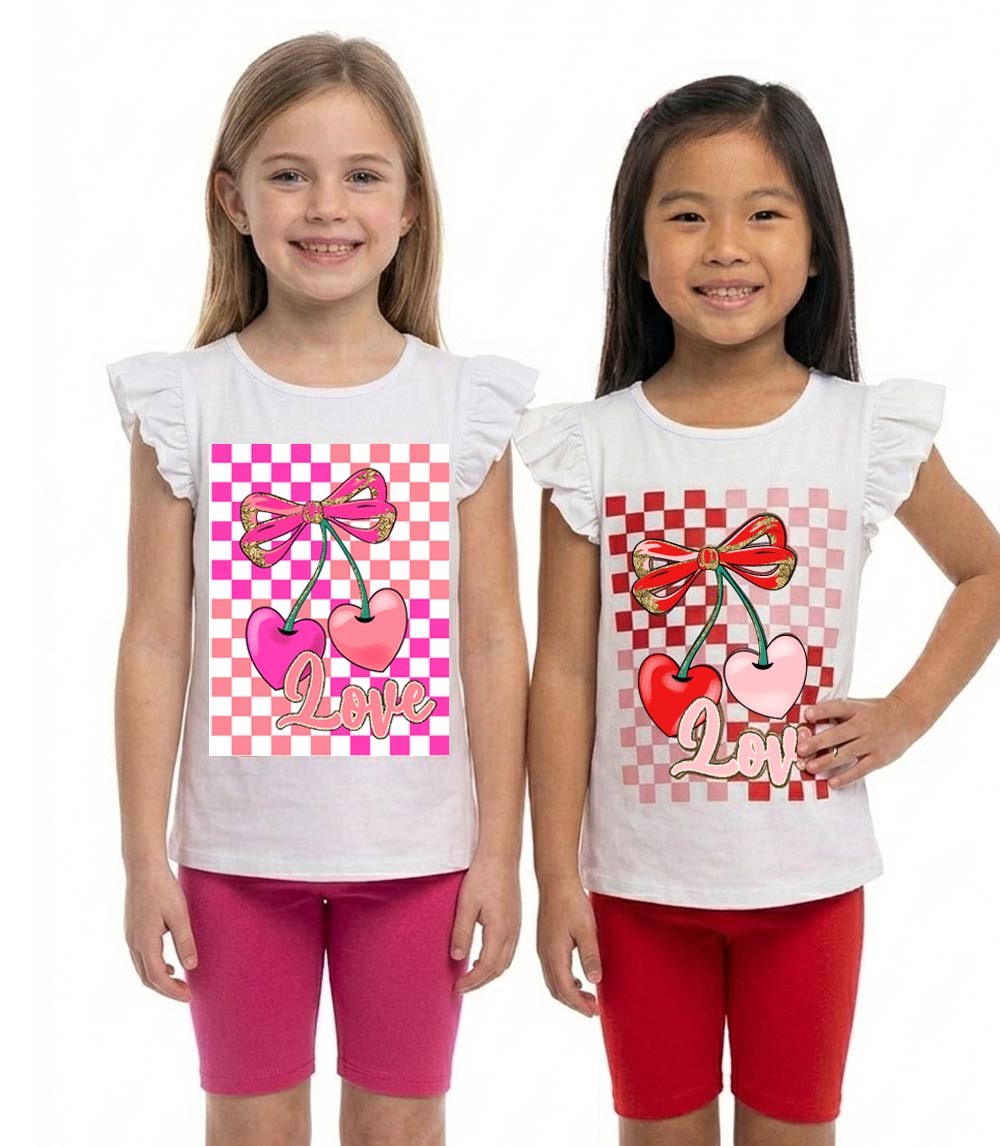 GIRLS PINK Love Checkerboard Screen Top W Biker Legging Set - 2241702