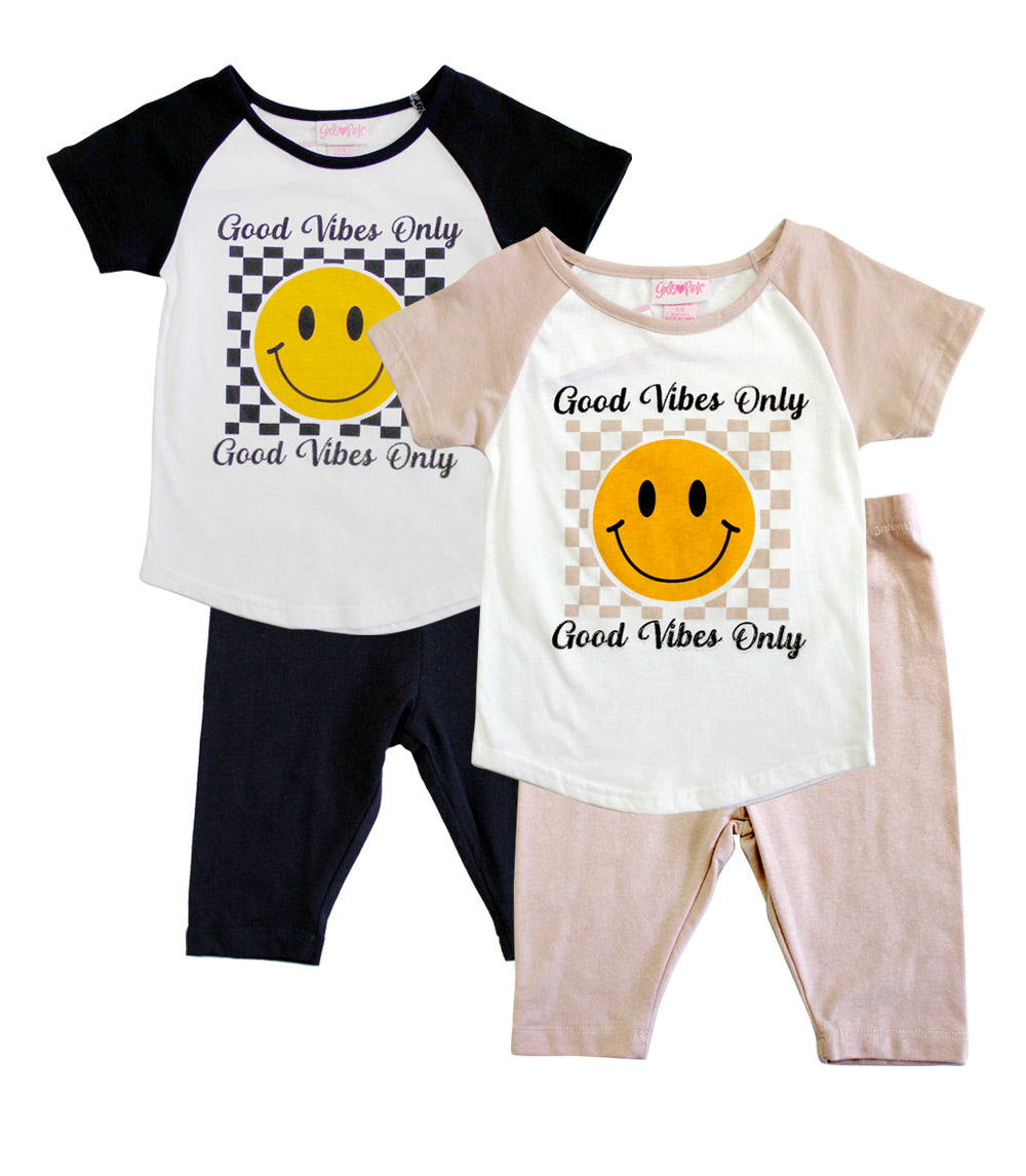 Girls Pink Happy Face Screen Top and Biker Short Set - 2242367