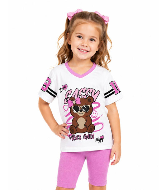 GIRLS PINK Oversized T-Shirt W Sassy Bear Screen Top and Biker Legging - 2249902