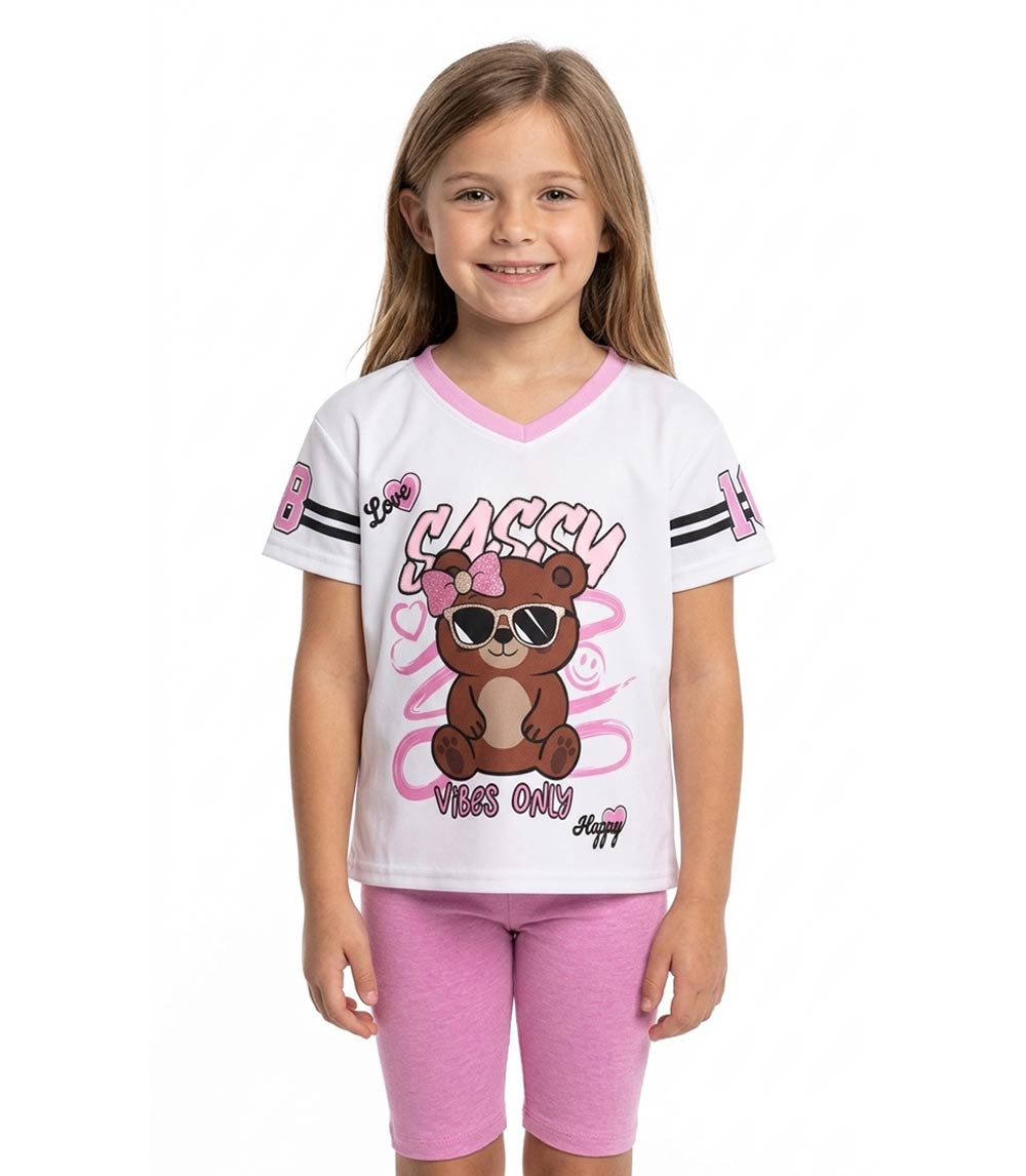 GIRLS PINK Oversized T-Shirt W Sassy Bear Screen Top and Biker Legging - 2249904