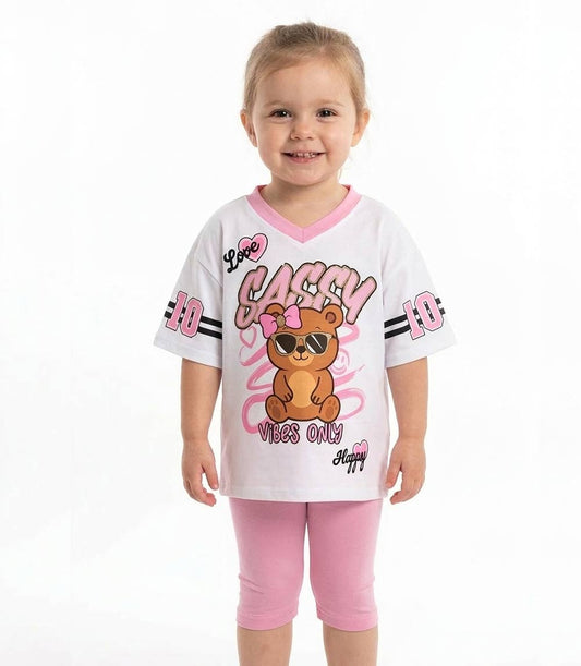 GIRLS PINK Oversized T-Shirt W Sassy Bear Screen Top and Biker Legging - 2249902