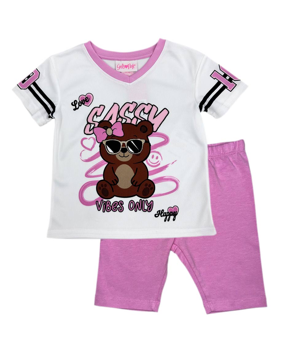 GIRLS PINK Oversized T-Shirt W Sassy Bear Screen Top and Biker Legging - 2249904