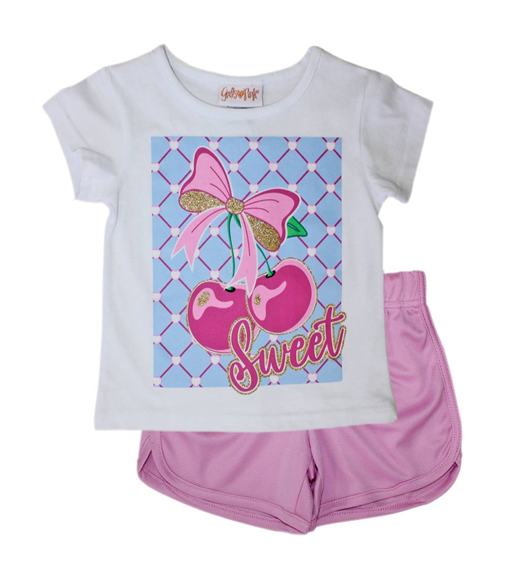 Top abullonado rosa aguamarina con lazo y falda pantalón vaquera para niña - 2466702