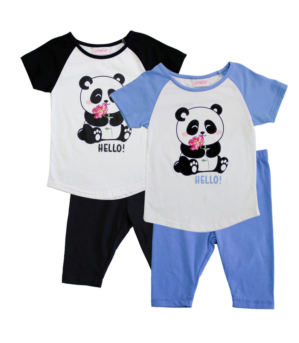 Girls Pink Panda Hello Screen Top and Biker Short Set - 2271267