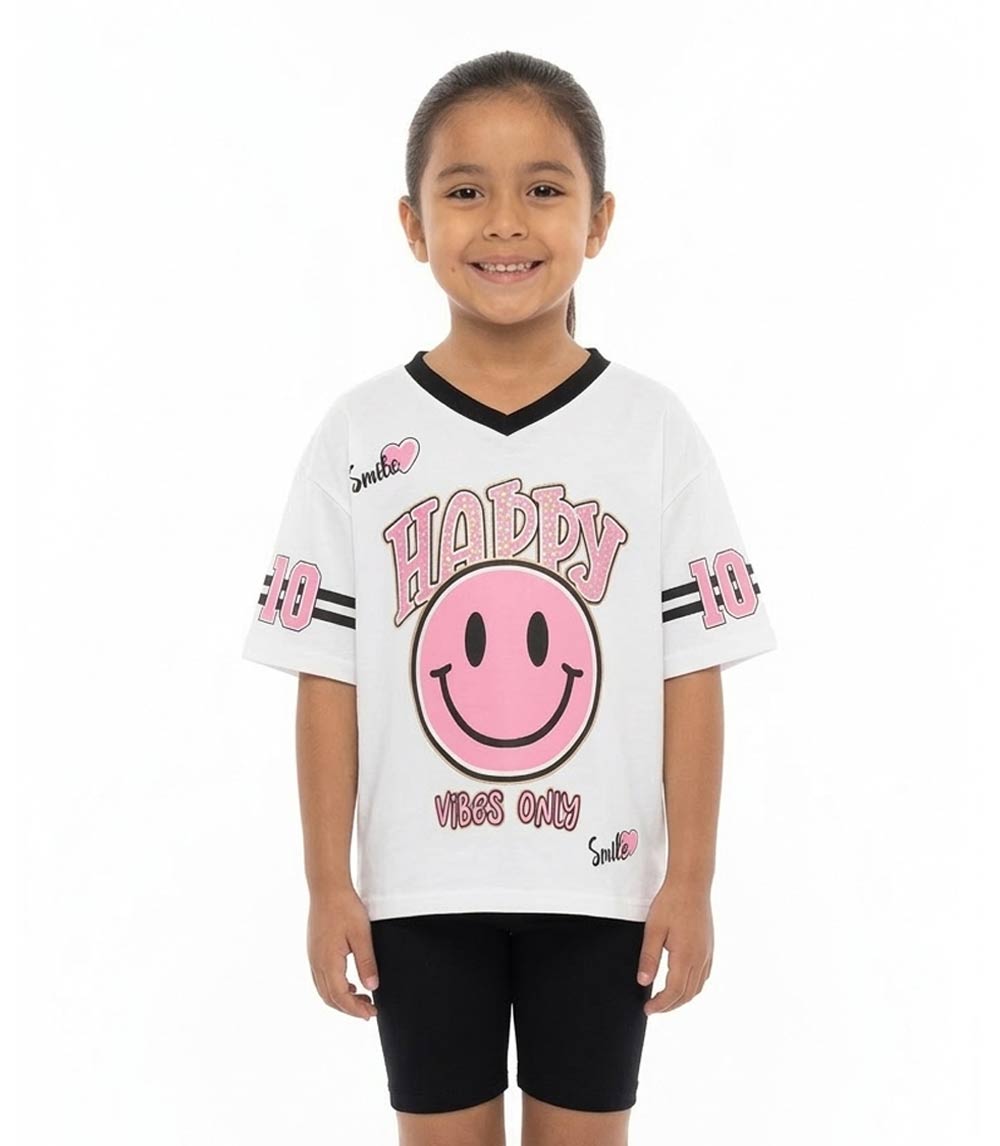 GIRLS PINK Oversized T-Shirt Happy Face Screen Top and Biker Legging - 2284704