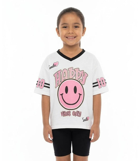 GIRLS PINK Oversized T-Shirt Happy Face Screen Top and Biker Legging - 2284704
