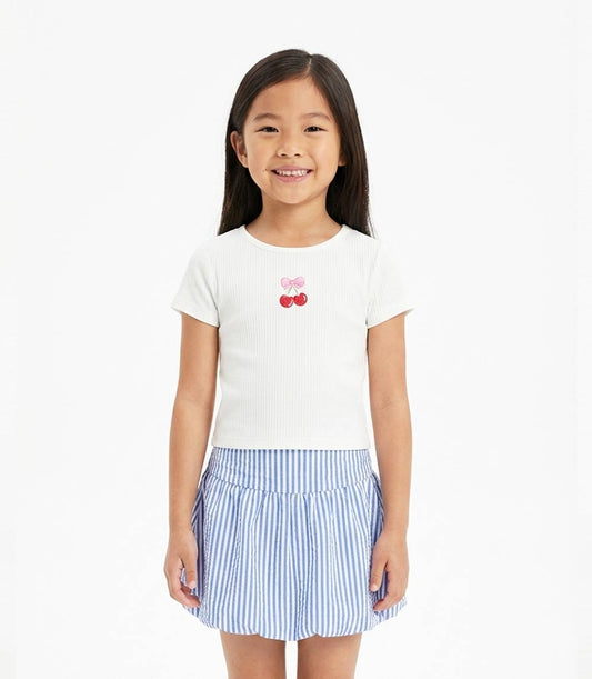 GIRLS PINK Ribbed W Embroidery Top and Bubble Skirt Set - 2410304