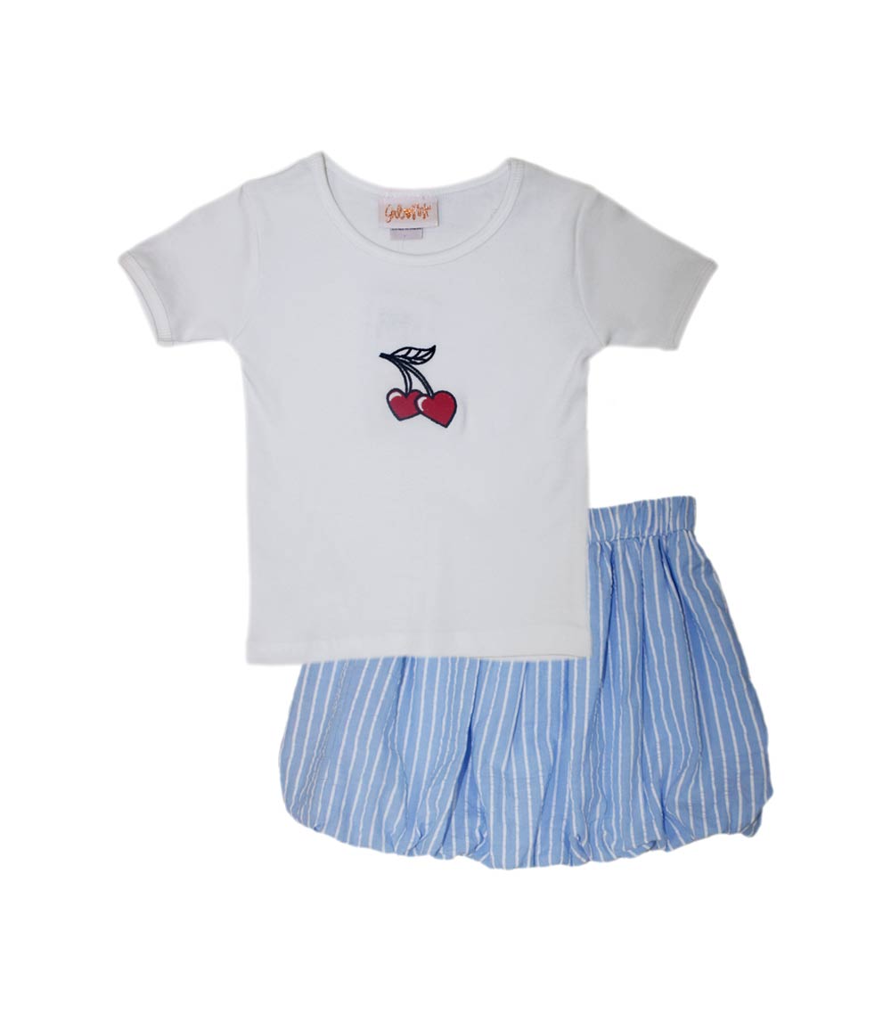 GIRLS PINK Ribbed W Embroidery Top and Bubble Skirt Set - 2410367
