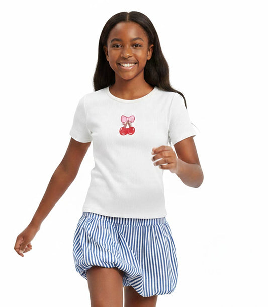 GIRLS PINK Ribbed W Embroidery Top and Bubble Skirt Set - 2410367