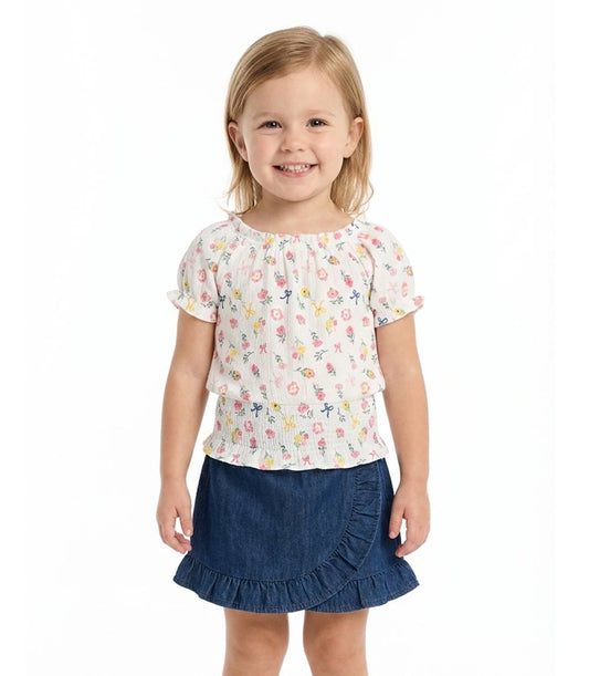 GIRLS PINK Textured Woven Top and Denim Skort - 2420902