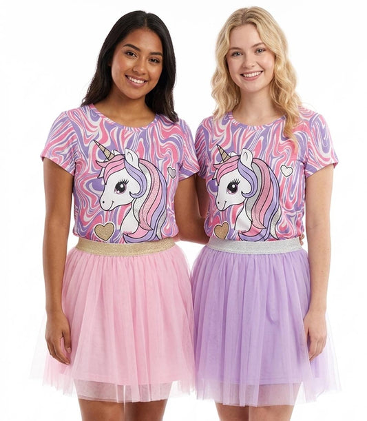 GIRLS PINK 7-12 Unicorn Screen Top & Tutu Skirt-2435427